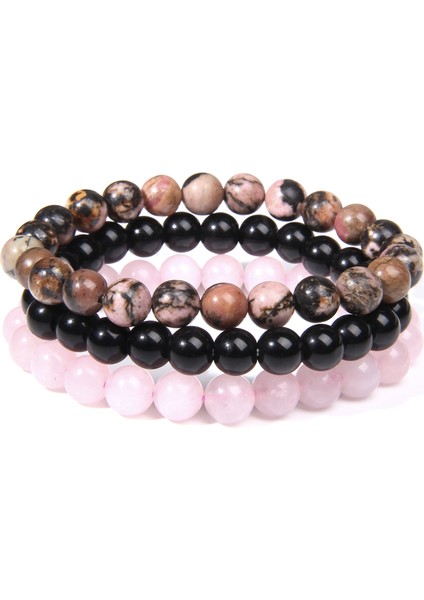 17CM Tarzı 7 Numarayı Ayarla Kadın Erkek Bilezikleri Doğal Taş Boncuk Bilezik Siyah Oniks Rodonit Pembe Kuvars Boncuklu Bilek Takımı Erkek Bilezik Takı (Yurt Dışından) fırsatları