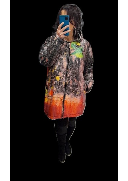 Siyah Yaprak Desenli Kaban