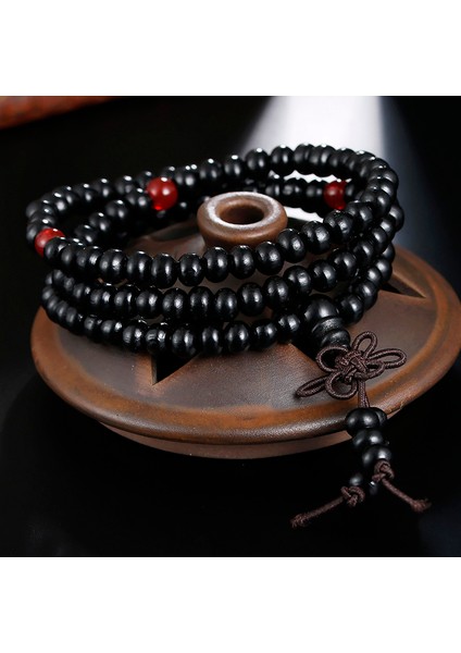 Siyah 6mm 10 Renk Doğal Sandal Ağacı Boncuk Bilezik Ret Ahşap Boncuk Çok Katmanlı Buddha Dua Bilezik Erkek Kadın Takı Hediye (Yurt Dışından)
