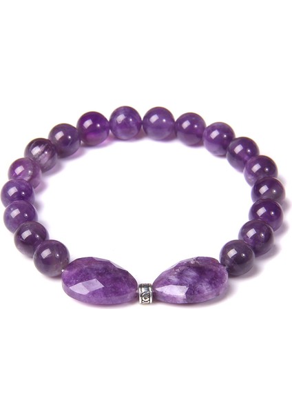 19CM Tarzı Ametist Doğal Reiki Ametist Kelebek Kolye Bileklik Kadınlar Elastik Takı Mor Mineral Taş Boncuk Bilezik Yoga Mala (Yurt Dışından)