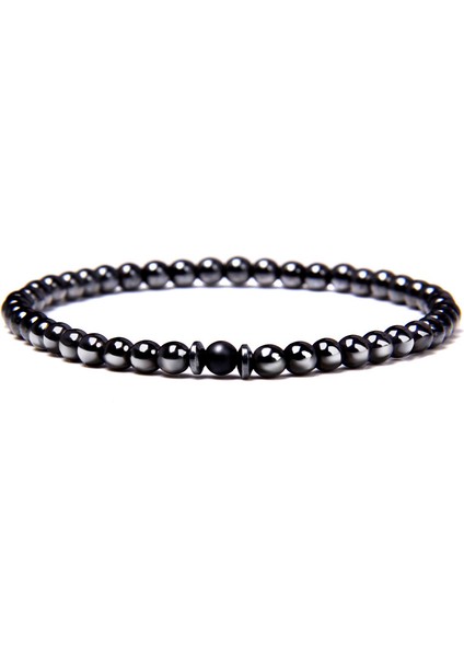 23CM Tarzı 18 (4mm) Klasik Esnek Bileklik Erkek Doğal Taş Boncuk Bileklik Sağlık Bakımı Manyetik Olmayan Hematit Bilezik Kadınlar Için Pulseira Takı (Yurt Dışından)