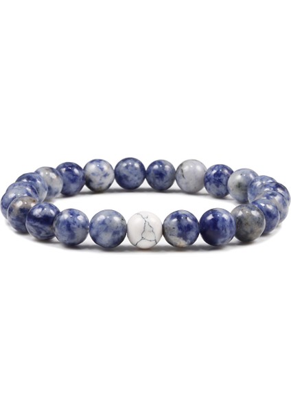 Retro Mavi 10 Renkli Budist Doğal Taş Boncuklu Bilezik Şans Mesafe Esnek Bileklikler Erkek Kadın En Iyi Arkadaş Takı Hediye (Yurt Dışından)