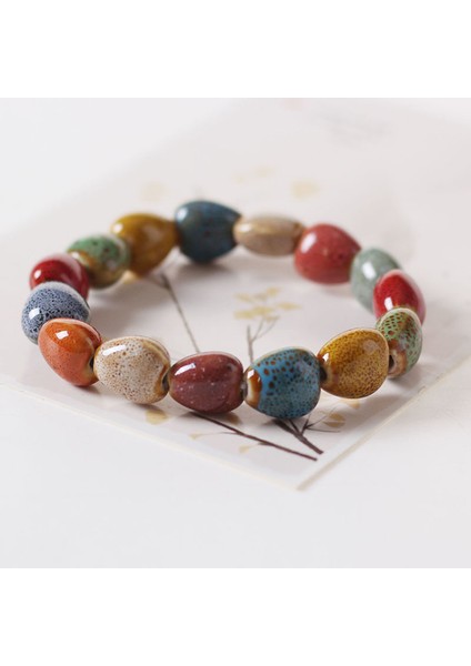No.16 Boyutu Doreenbeads Ettyle Moda Glazür Seramik Boncuklu Zarif Bileklik Strand Bilezik Çok Renkli Esnek Sevgililer Hediyesi (Yurt Dışından)