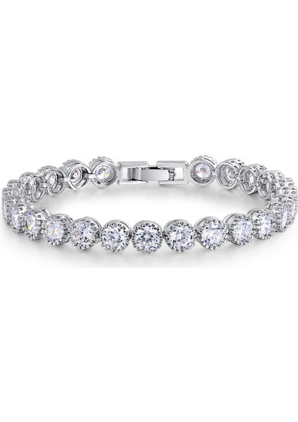 18CM Lüks 4mm Yuvarlak Cz Gümüş Renkli Elde Tenis Bileziği ve Bilezikler Kadınlar Takı Düğün Sevgililer Günü Hediyesi (Yurt Dışından)