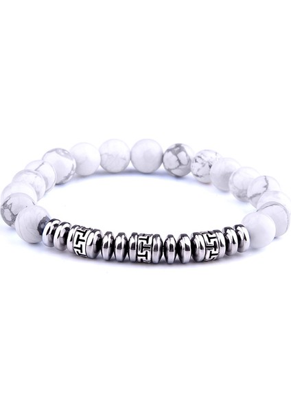 17CM Tarzı No.4 Boyutu Erkekler ve Şanslı Çiftler Için Yin Yang Bilezik Doğal Howlite Bilezik Kadınlar Siyah Oniks Taş Boncuklu Mücevherat Bileklik (Yurt Dışından)