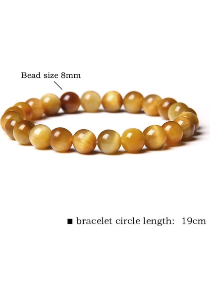 21CM Tarzı Altın Kaplan Gözü Bileklik Renkli Mavi Sarı Yuvarlak 8mm Boncuklar Doğal Taş Bilezik Kadın Erkek Elastik Ip Bilezikler Takı (Yurt Dışından)