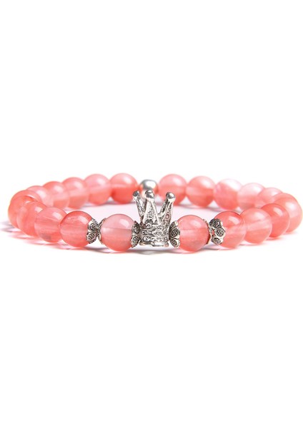 19CM Tarzı Tip 4 Kadın Doğal Pembe Zebra Taşı Boncuk Bilezik Moda Pembe Aventurin Karpuz Taşlı Taç Kolye Bilezik Takı Hediye (Yurt Dışından)