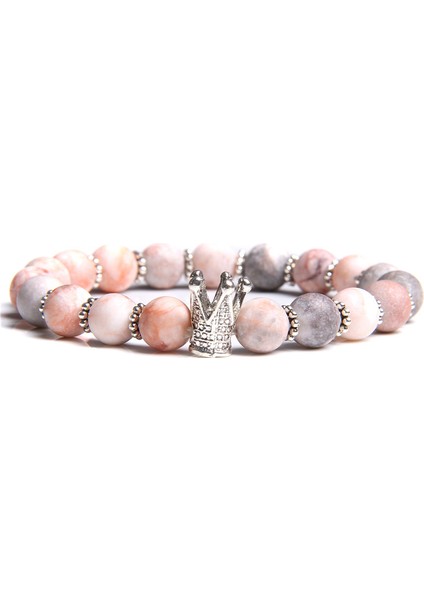 19CM Tarzı Tip 4 Kadın Doğal Pembe Zebra Taşı Boncuk Bilezik Moda Pembe Aventurin Karpuz Taşlı Taç Kolye Bilezik Takı Hediye (Yurt Dışından)