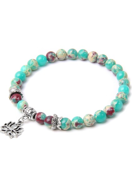 21CM Tarzı Shou Shan Taş 6mm Malahit Taş Bilezik Doğal Taş Lila Boncuk Bilezik Gümüş Renk Lotus Şans Kolye Bilezik Kadın Erkek Takı Hediye (Yurt Dışından)