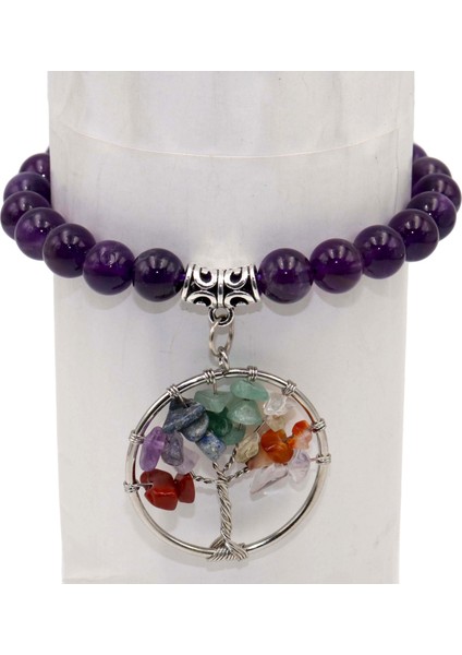 Ametist Doğal Taş Hayat Ağacı Bileklik Erkek Kadın Lapis Lazuli Ametist Akik Kaplan Gözü Kedi Gözü Taş Boncuk Yoga Bileziği Mücevher (Yurt Dışından)