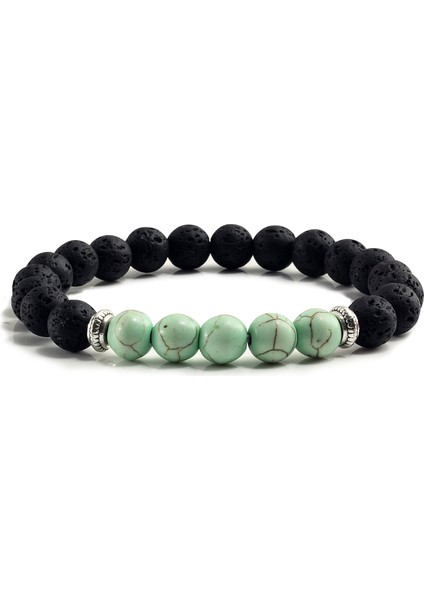 Elma Yeşili Doğal Volkanik Taş Bilezik Şans Kadınlar Çakra Dengesi Boncuk Erkekler Siyah Lav Taşları Strand Bilezik Moda Buddha Takı (Yurt Dışından)
