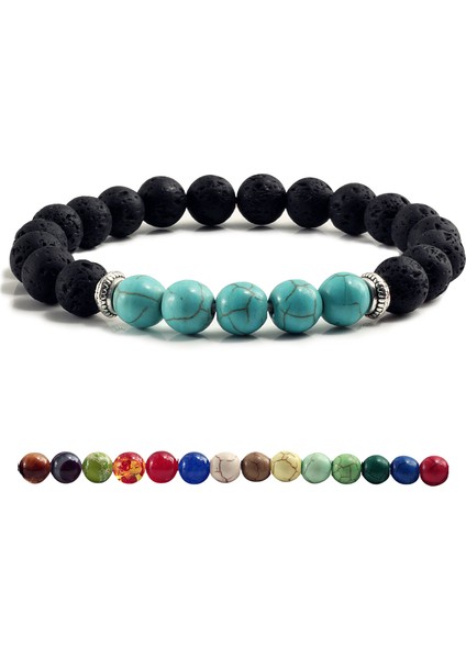 Elma Yeşili Doğal Volkanik Taş Bilezik Şans Kadınlar Çakra Dengesi Boncuk Erkekler Siyah Lav Taşları Strand Bilezik Moda Buddha Takı (Yurt Dışından)