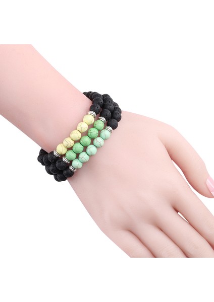 Elma Yeşili Doğal Volkanik Taş Bilezik Şans Kadınlar Çakra Dengesi Boncuk Erkekler Siyah Lav Taşları Strand Bilezik Moda Buddha Takı (Yurt Dışından)