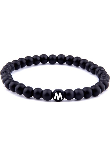 21CM Tarzı M Beden Yeni Moda Ilk Harf Boncuk Bilezikler Mat Siyah Hematit Cam Boncuk Bilezik Harf Kolye Çift Bilezikler Için Kullanım (Yurt Dışından)