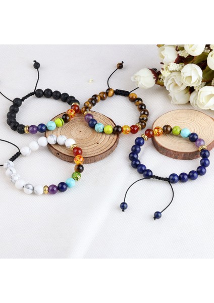 Lav Taşı Erkek Kadınlar Için Ayarlanabilir 7 Çakra Doğal Lava Taşı Bilezik Kaplan Gözü El Yapımı Örgü Yoga Denge Buddha Dua (Yurt Dışından) indirimleri