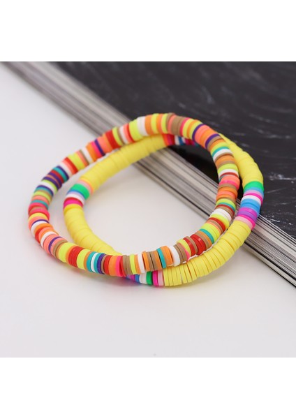 B110AS Kadın Bileklik Çok Katmanlı Kombinasyon Renkli Kil Boncuk Boho Bilezik Plaj El Takısı Bayan Kız Hediyesi (Yurt Dışından)