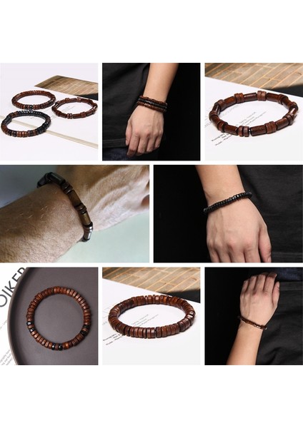 17CM Tarzı No.3 Boyutu Budizm Rondelle Tibet Ahşap Boncuklu Bileklik Erkek Kahverengi Abaküs Boncuklu Bilezik Esnek Vintage Meditasyon Takı Kadınlar Pulsera (Yurt Dışından) modelleri