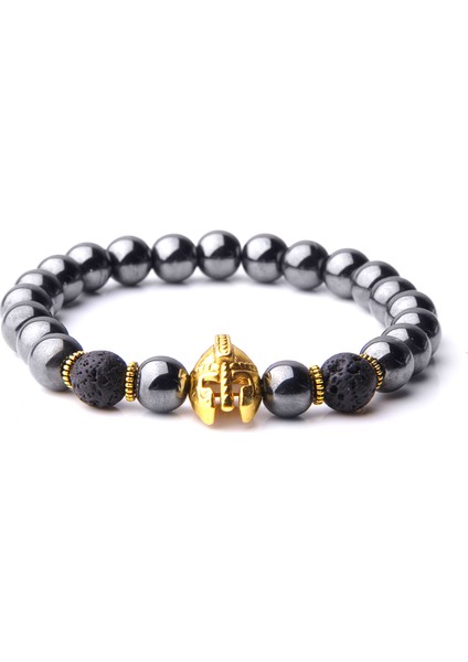 17CM Tarzı Tip 7 Klasik Doğal Siyah Oniks Boncuk Bileklik Erkek Moda Volkanik Lava Boncuklu Aslan Başlı Bilezik Kadın Erkek Takı Hediye (Yurt Dışından)