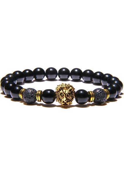 17CM Tarzı Tip 7 Klasik Doğal Siyah Oniks Boncuk Bileklik Erkek Moda Volkanik Lava Boncuklu Aslan Başlı Bilezik Kadın Erkek Takı Hediye (Yurt Dışından) fırsatları