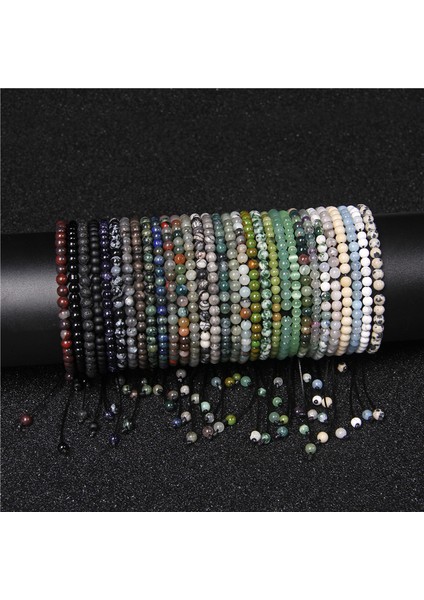 Benekli Taş 4mm Mini Enerji Bileklik Doğal Taş Lapis Lazuli Akik Boncuk Yoga Örme Bilezik Ayarlanabilir Kadınlar ve Erkekler Için El Yapımı Takı (Yurt Dışından)