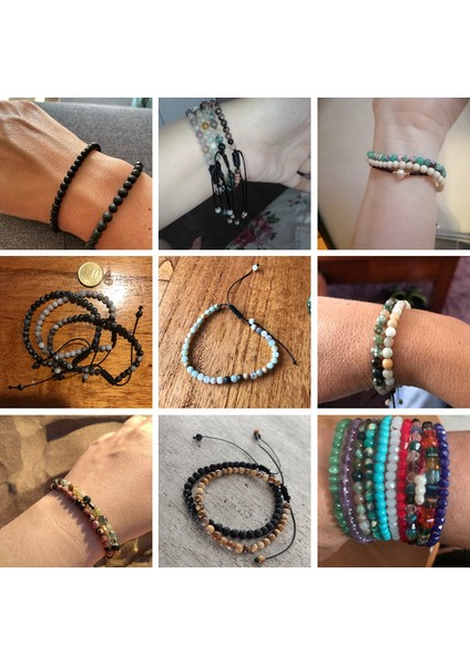 Benekli Taş 4mm Mini Enerji Bileklik Doğal Taş Lapis Lazuli Akik Boncuk Yoga Örme Bilezik Ayarlanabilir Kadınlar ve Erkekler Için El Yapımı Takı (Yurt Dışından)