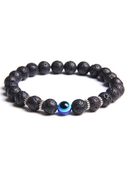 19CM Tarzı 1 Siyah Lav Erkek Kadın Şanslı Mavi Yunan Türk Şeytan Kötü Göz Bilezik Takı Erkek Doğal Tibet Lav Kaplan Göz Taşı Bilezik 8mm (Yurt Dışından)