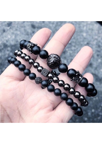 Xl - 215 mm Stili Stil 10 Erkek Doğal Taş Boncuk Paslanmaz Çelik Taç Aslan Bileklik Kadınlar Için En Iyi Arkadaşlar Hediyesi Moda Takı (Yurt Dışından)