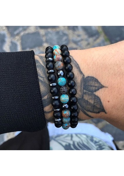 Xl - 215 mm Stili Stil 10 Erkek Doğal Taş Boncuk Paslanmaz Çelik Taç Aslan Bileklik Kadınlar Için En Iyi Arkadaşlar Hediyesi Moda Takı (Yurt Dışından)