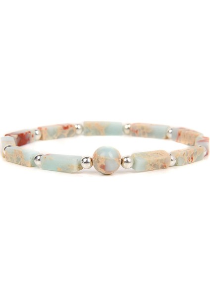 17CM Tarzı Pas Kırmızısı Doğal Kaplan Gözü Bilezik Erkek El Yapımı 4* Dikdörtgen Taş Boncuk Bilezik Elastik Kadın Takı Gümüş Renkli Şans Kolye Pulsera (Yurt Dışından)