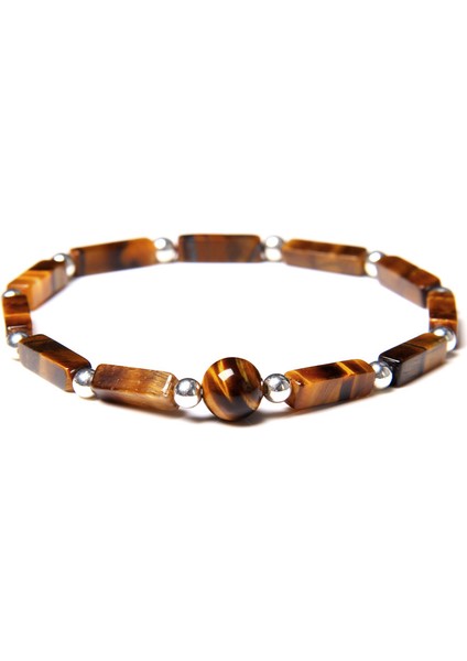 17CM Tarzı Pas Kırmızısı Doğal Kaplan Gözü Bilezik Erkek El Yapımı 4* Dikdörtgen Taş Boncuk Bilezik Elastik Kadın Takı Gümüş Renkli Şans Kolye Pulsera (Yurt Dışından)