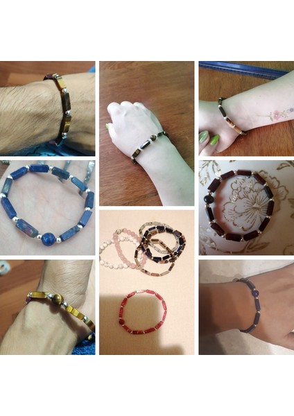 17CM Tarzı Pas Kırmızısı Doğal Kaplan Gözü Bilezik Erkek El Yapımı 4* Dikdörtgen Taş Boncuk Bilezik Elastik Kadın Takı Gümüş Renkli Şans Kolye Pulsera (Yurt Dışından)
