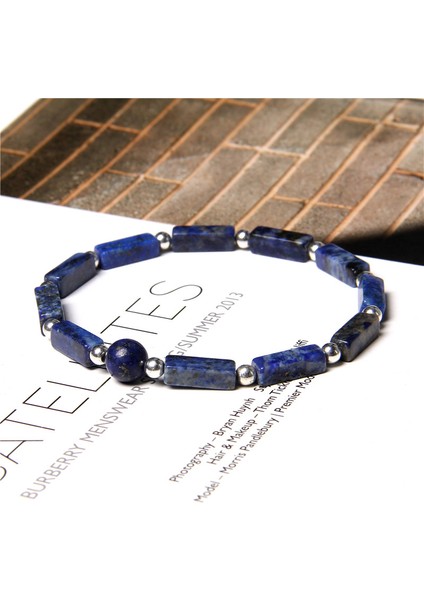 17CM Tarzı Pas Kırmızısı Doğal Kaplan Gözü Bilezik Erkek El Yapımı 4* Dikdörtgen Taş Boncuk Bilezik Elastik Kadın Takı Gümüş Renkli Şans Kolye Pulsera (Yurt Dışından)