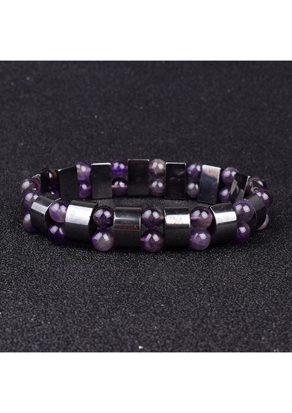 Ametist Bilezikler Moda Dalgası Hematit Enerji Bileklik Erkekler Gümüş Renk Doğal Hematit Sağlık Bilezikleri Kadınlar Için Lüks Denge Takı - Sağlık Için Koruma (Yurt Dışından)