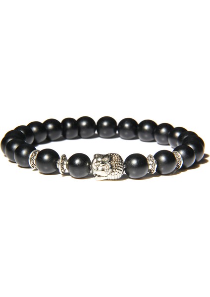 23CM Tarzı Oniks 1 42 Kds Buddha Kafa Bileziği Erkek Doğal Çakra Şanslı Kaplan Gözü Dzi Agat Taş Boncuk Bilezik Vintage Elastik Pulsera Kadın Takı (Yurt Dışından)