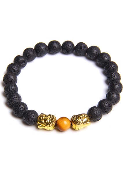 23CM Tarzı Siyah Tabanca Kaplama 42 Kds Buddha Kafa Bileziği Erkek Doğal Çakra Şanslı Kaplan Gözü Dzi Agat Taş Boncuk Bilezik Vintage Elastik Pulsera Kadın Takı (Yurt Dışından)