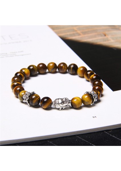 23CM Tarzı Siyah Tabanca Kaplama 42 Kds Buddha Kafa Bileziği Erkek Doğal Çakra Şanslı Kaplan Gözü Dzi Agat Taş Boncuk Bilezik Vintage Elastik Pulsera Kadın Takı (Yurt Dışından) modelleri
