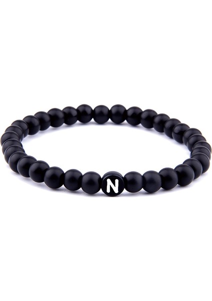 21CM Tarzı N Yeni Moda Ilk Harf Boncuk Bilezikler Mat Siyah Hematit Cam Boncuk Bilezik Harf Kolye Çift Bilezikler Için Kullanım (Yurt Dışından)