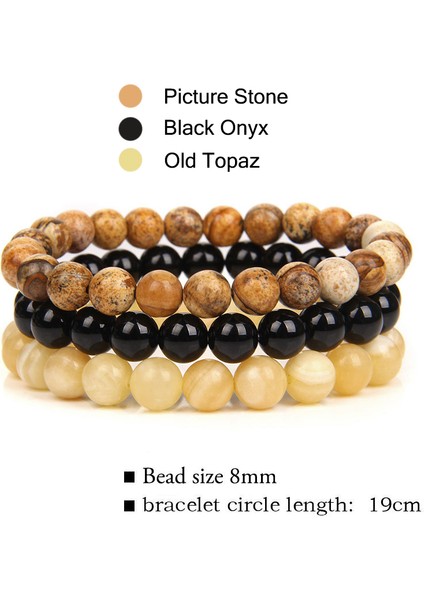 19CM Tarzı No.2'yi Ayarla Kadın Erkek Bilezikleri Doğal Taş Boncuk Bilezik Siyah Oniks Rodonit Pembe Kuvars Boncuklu Bilek Takımı Erkek Bilezik Takı (Yurt Dışından)