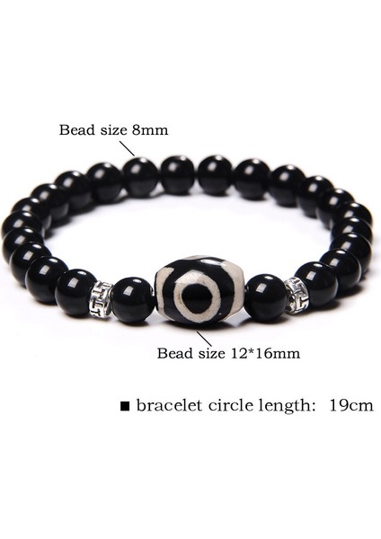 17CM Tarzı No.1 Boyutu Tibet Doğal Taş Bilezik El Yapımı Esnek Buda Dokuz Göz Dzi Agat Taş Bileklik Erkek Siyah Cilalı Oniks Taş Boncuk Bilezik (Yurt Dışından) fırsatları