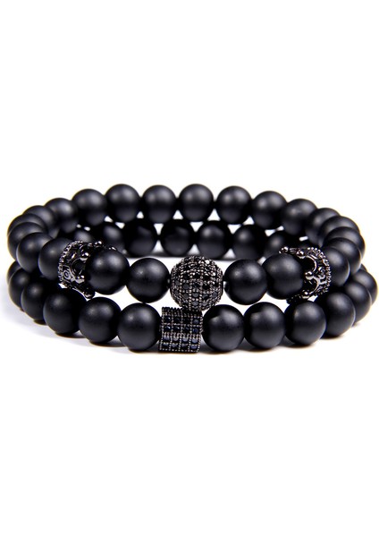 160-170MM Stili No.13 Boyutu Cz Taç Bilezik Seti Siyah Mat Taş Boncuklar Bracciali Femme Arkadaş Bilezikler Kadınlar Için Erkekler Takı Mens Bracciali Uomo (Yurt Dışından)