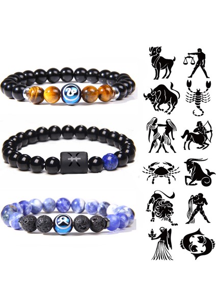 17CM Tarzı Saf Altın Rengi 12 Burç Kolye Bilezik Takı Doğal Taş Boncuklu Takılar Kadın Erkek Çift Burç Moda Doğum Günü Hediye (Yurt Dışından) fırsatları