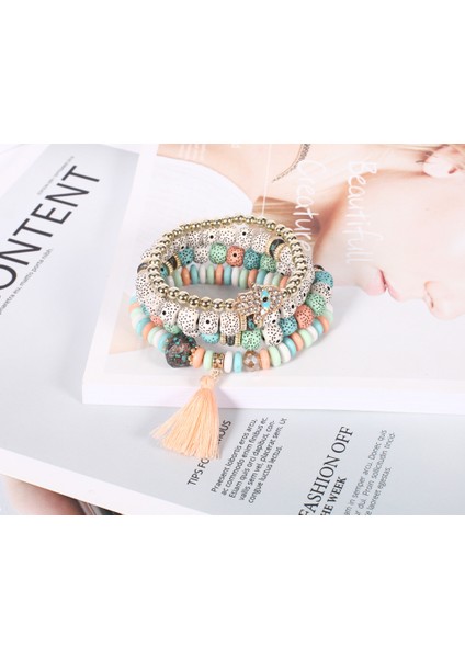 21200-3 Kadınlar Için Boho Tarzı Büyük Çok Katmanlı Çok Renkli Boncuklu Bileklik Seti Nazar Boncuklu Bilezikler Vintage Etnik Moda Takı (Yurt Dışından) indirimleri