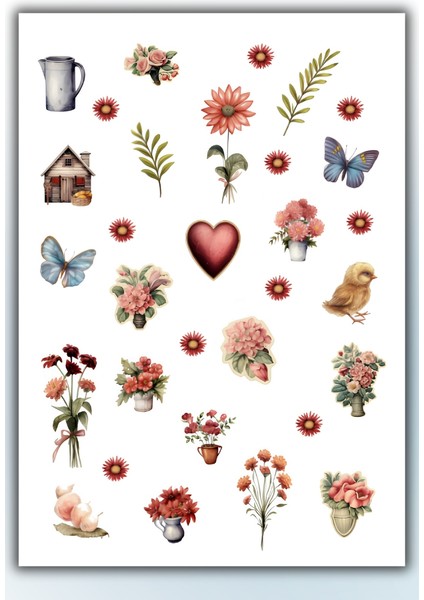 Çiçek Temalı Sticker Planner Ajanda Bullet Journal Için Uygun