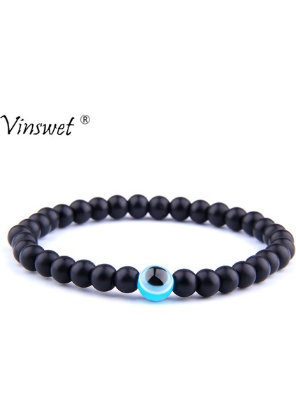 23CM Tarzı Mavi Cilalı Siyah Oniks Bileklik Erkek Kötü Göz Boncuk Taş Bileklik Erkek Moda Takı Buddha Sağlık Dengesi Yoga Reiki Bileziği (Yurt Dışından) fiyatları
