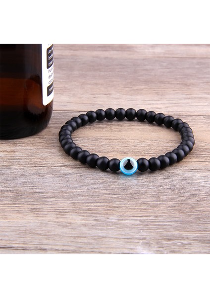 23CM Tarzı Mavi Cilalı Siyah Oniks Bileklik Erkek Kötü Göz Boncuk Taş Bileklik Erkek Moda Takı Buddha Sağlık Dengesi Yoga Reiki Bileziği (Yurt Dışından) modelleri