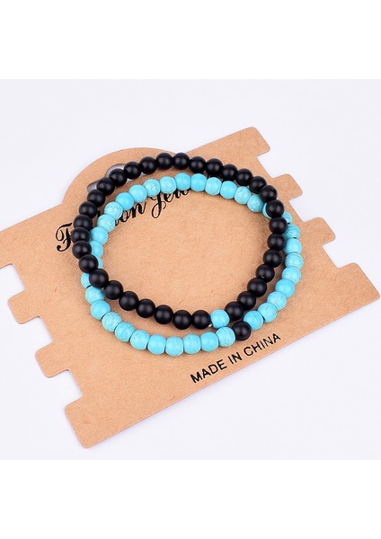6mm Mat-Mavi Set Bileklik Çiftler Mesafe Siyah Beyaz Doğal Lav Taşı Kaplan Gözü Boncuklu Yoga Bilezikleri Erkek Kadınlar Için Esnek Halat Takı (Yurt Dışından)