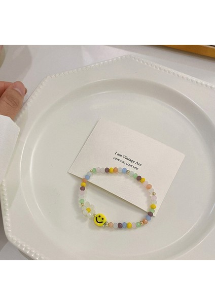 No.27 Boyutu Yeni Kore Sevimli Çiçekler Papatya Bilezikleri Şeffaf Renkli Boncuklu El Yapımı Elastik Bileklik Kadın Takı Için (Yurt Dışından)