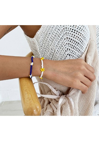 No.27 Boyutu Yeni Kore Sevimli Çiçekler Papatya Bilezikleri Şeffaf Renkli Boncuklu El Yapımı Elastik Bileklik Kadın Takı Için (Yurt Dışından) modelleri