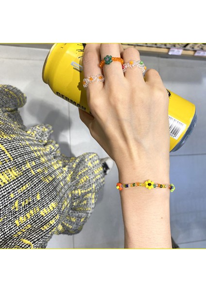 No.27 Boyutu Yeni Kore Sevimli Çiçekler Papatya Bilezikleri Şeffaf Renkli Boncuklu El Yapımı Elastik Bileklik Kadın Takı Için (Yurt Dışından) fırsatları