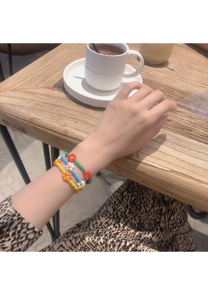 No.27 Boyutu Yeni Kore Sevimli Çiçekler Papatya Bilezikleri Şeffaf Renkli Boncuklu El Yapımı Elastik Bileklik Kadın Takı Için (Yurt Dışından) indirimleri